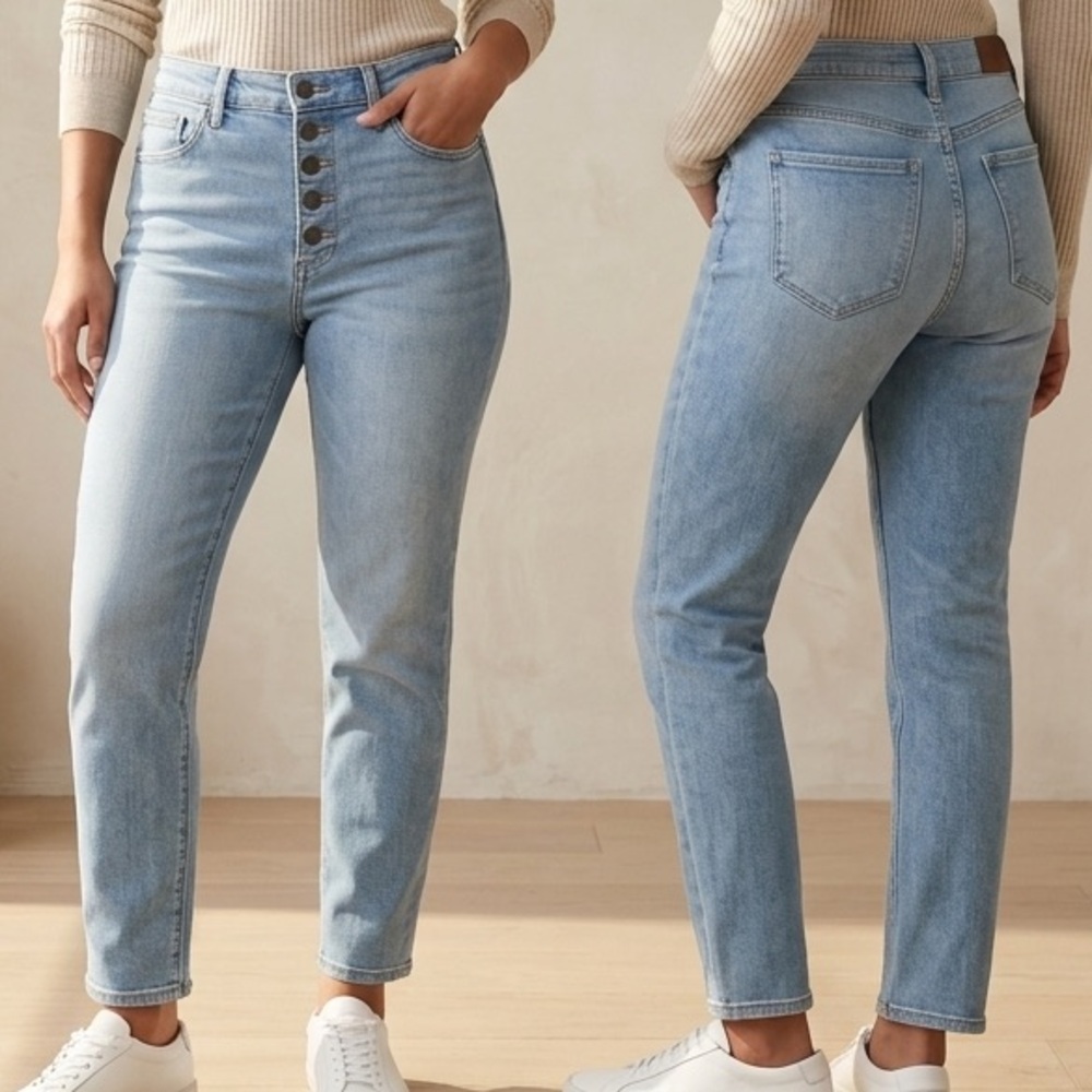 Women's High-Rise Light Blue Button-Fly Jeans